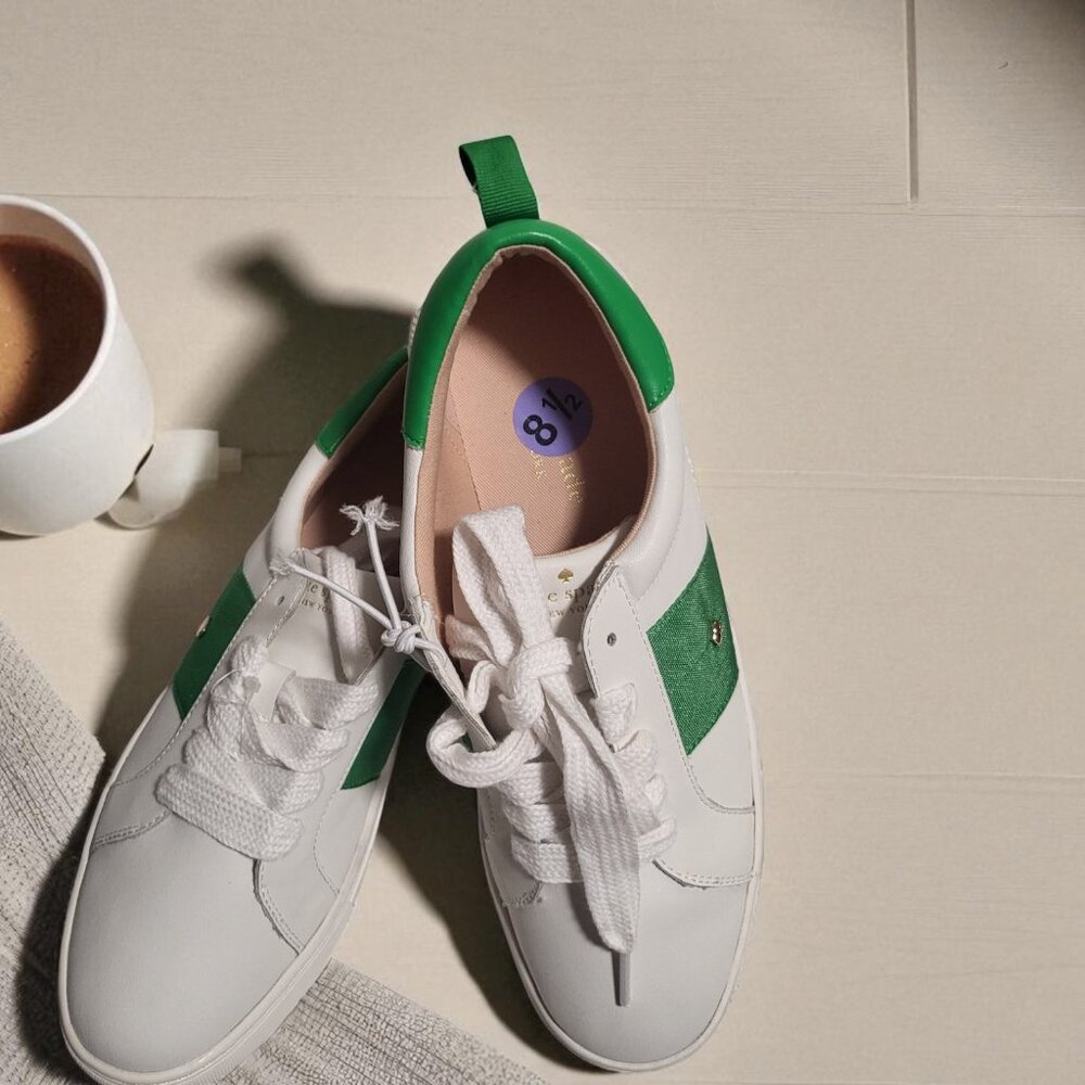 Kate Spade  white LACE green leather sneakers WOMEN size 8.5 - Picture 4 of 5
